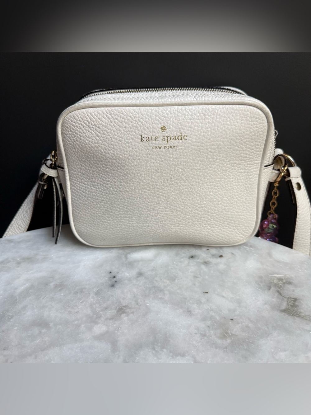 Kate Spade Mulberry Street Pyper Double Zip Crossbody Bag-White Pebbled Leather